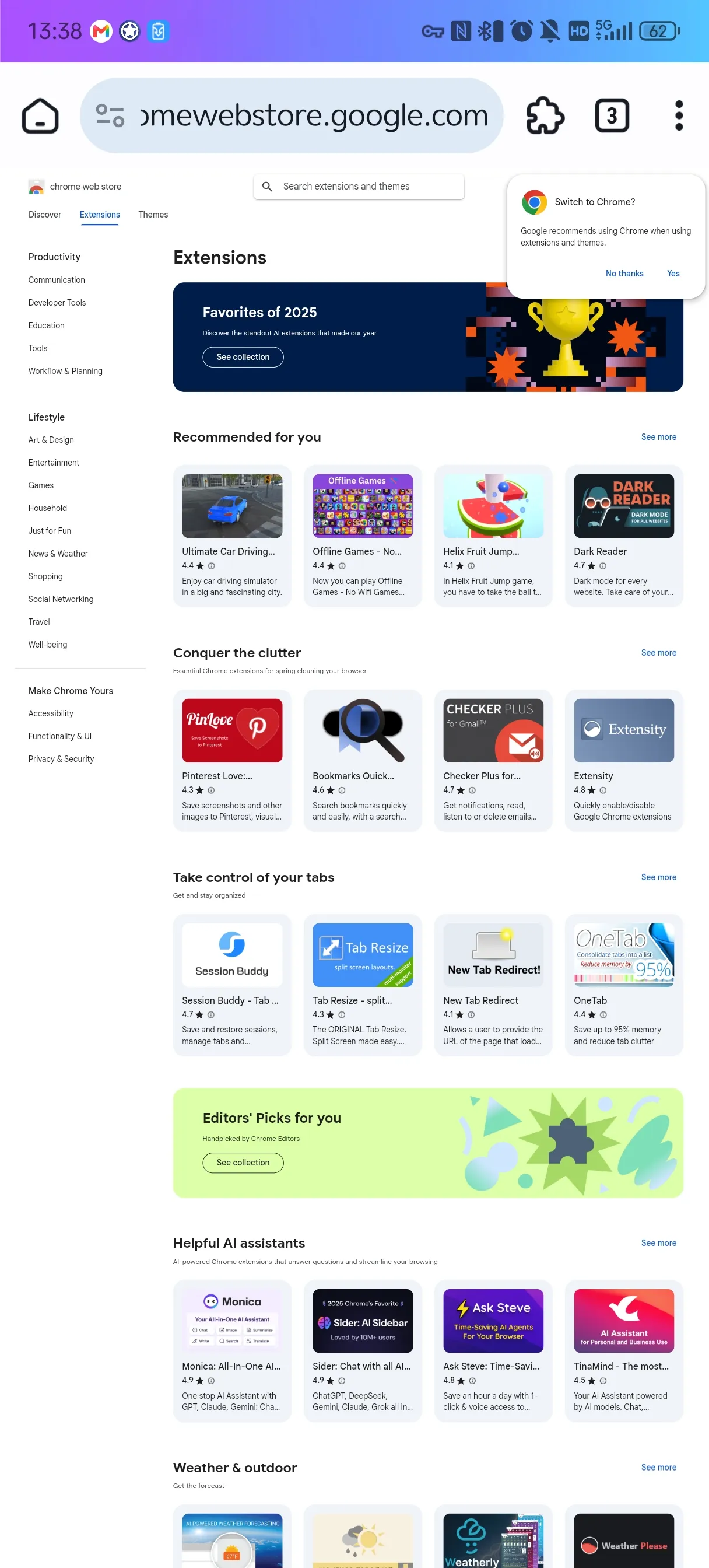 Chrome Web Store opened inside HootArk