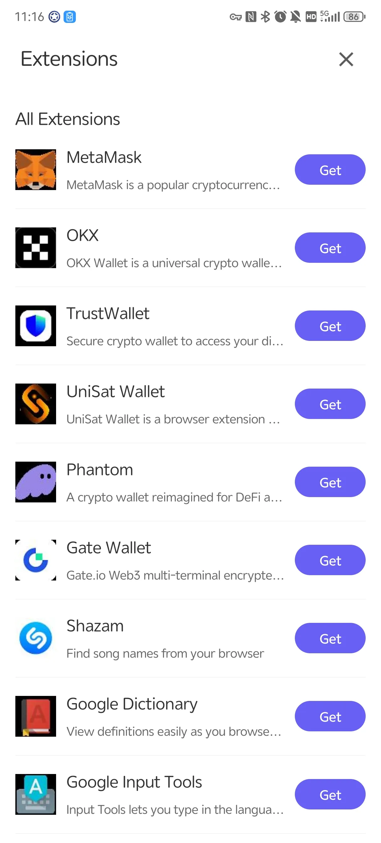 Installed and popular extensions list in HootArk
