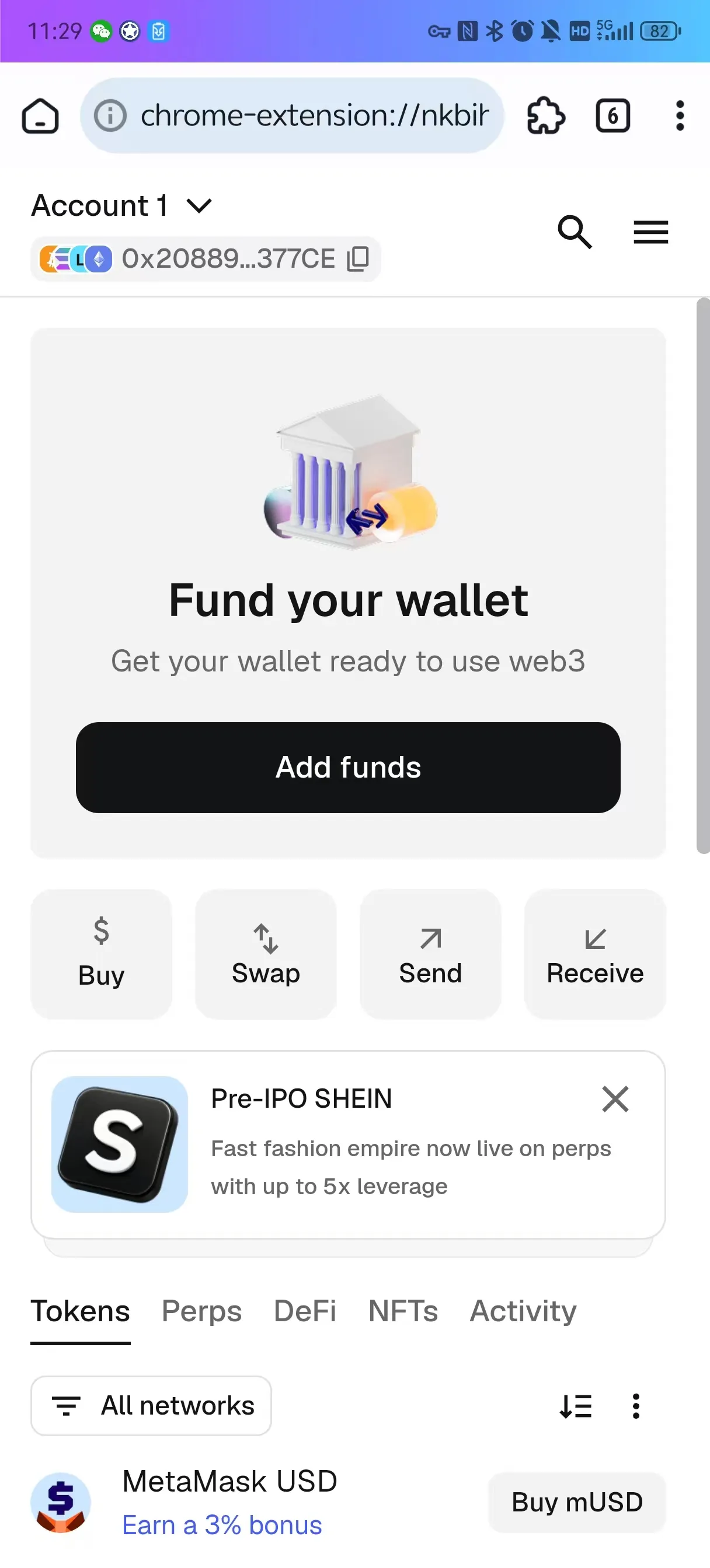 MetaMask extension connecting to a dApp inside HootArk